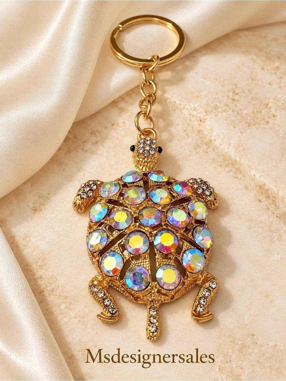 Turtle Rhinestone Keychain in Gold Like New 234